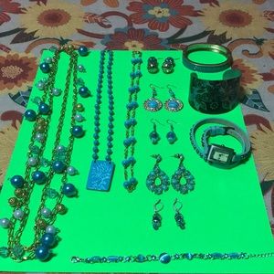 Teal & turquoise jewelry bundle (12)